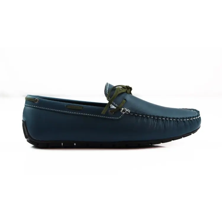 Zasel Anchor Boat Shoes Green Leather Mens Casual Slip On Deck Grip Loafers