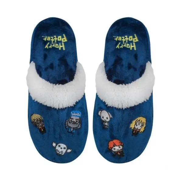 Mens Womens Harry Potter Kawaii Slippers Dark Blue & Grey