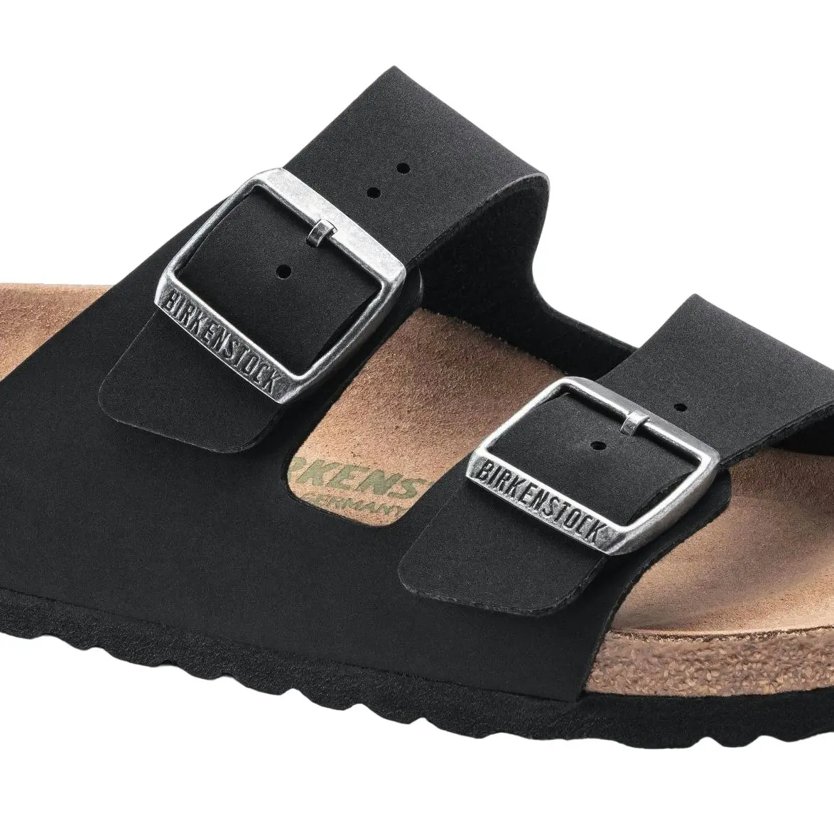 Unisex Brikenstock Arizona Vegan Birkibuc Black Slip On Sandals