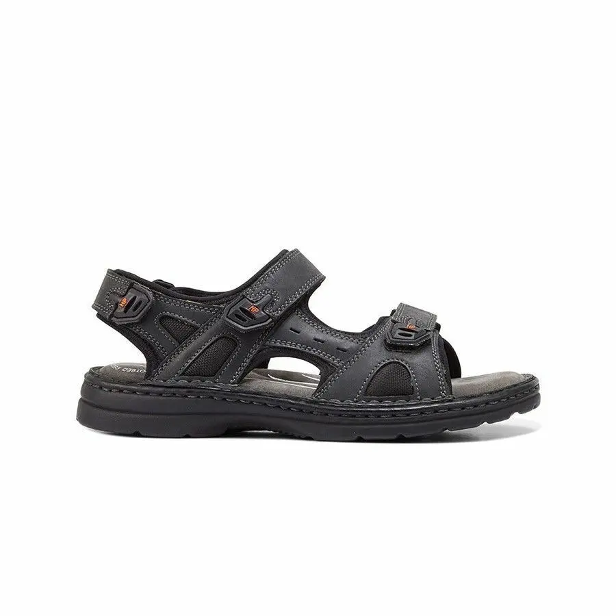 Mens Hush Puppies Simmer Black Sandals Leather Shoes