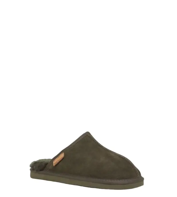 Mens Hush Puppies Loch Slippers Warm Winter Slip On Dark Olive Suede Shoes