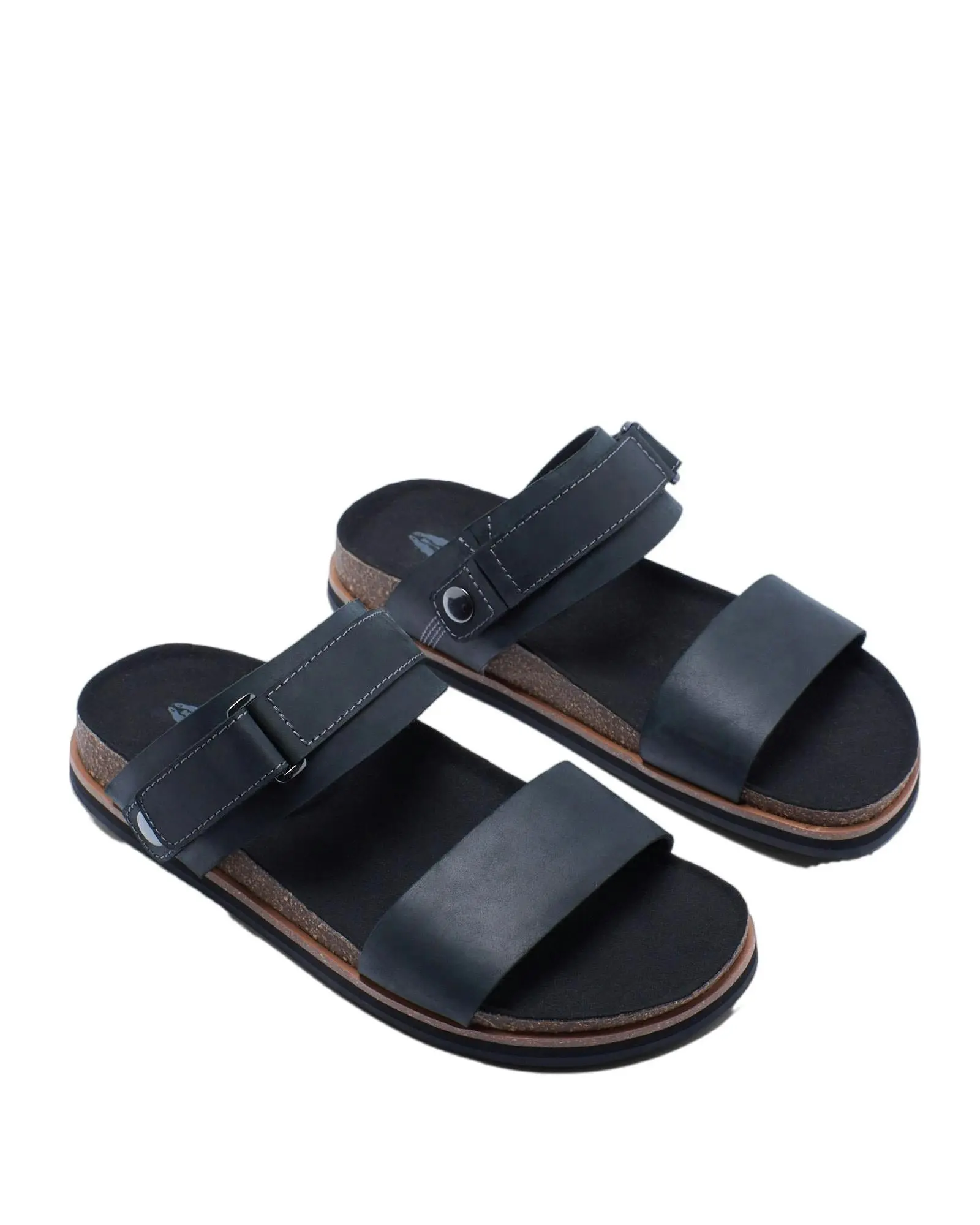 Mens Hush Puppies Cobber Black Sandals Slip On Leather Flip Flop