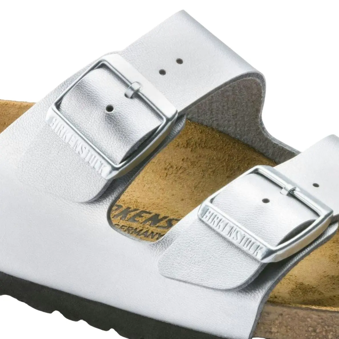 Unisex Birkenstock Arizona Birko-Flor Narrow Silver Slip On Sandals