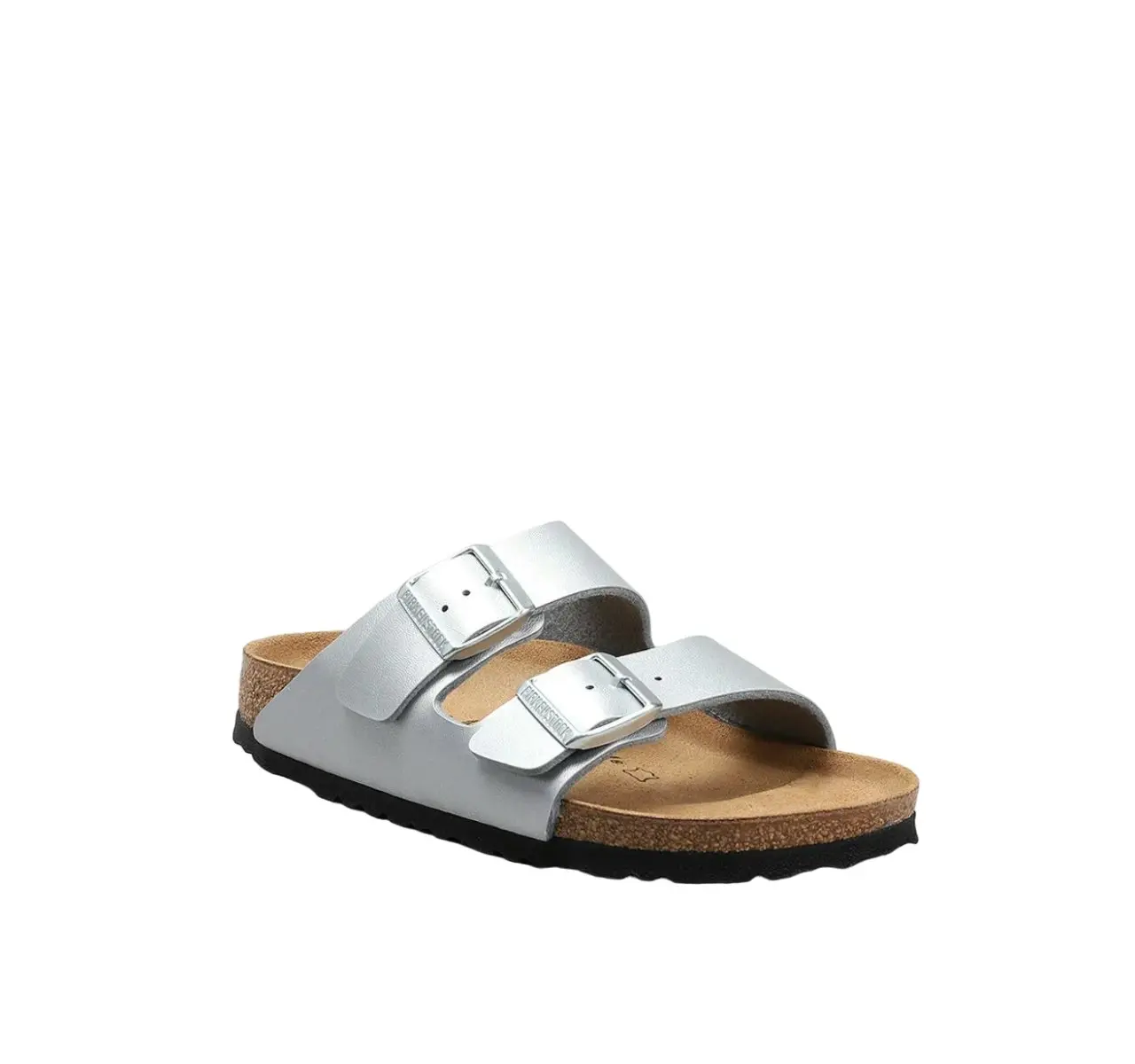 Unisex Birkenstock Arizona Birko-Flor Narrow Silver Slip On Sandals