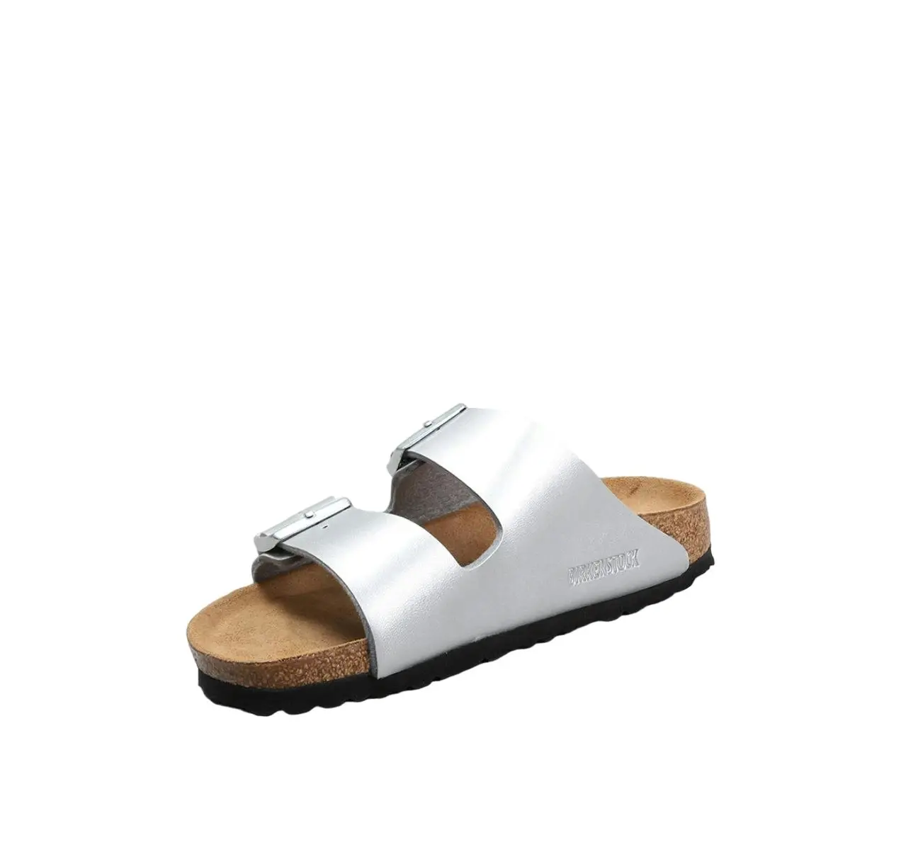 Unisex Birkenstock Arizona Birko-Flor Narrow Silver Slip On Sandals