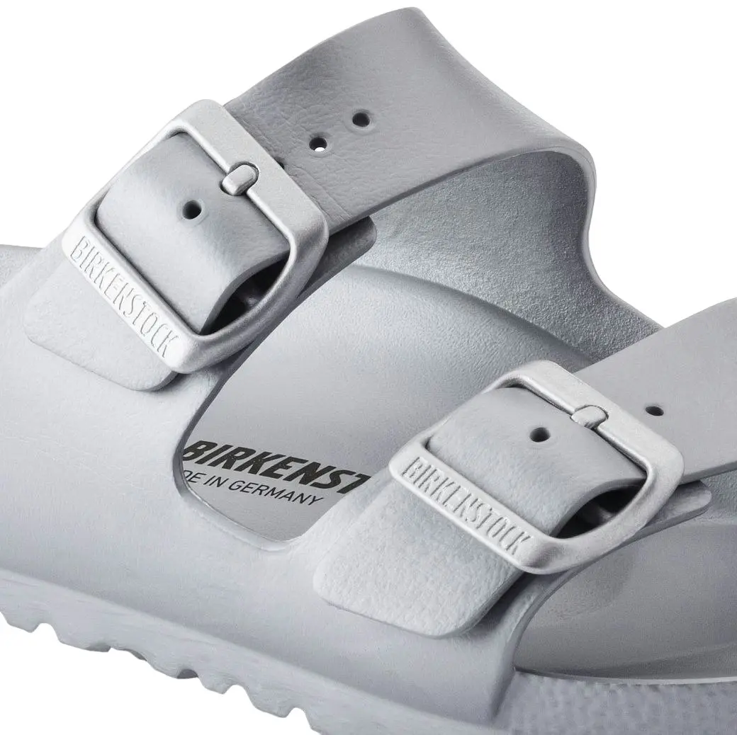 Unisex Birkenstock Arizona Eva Metallic Silver Narrow Slip On Sandals