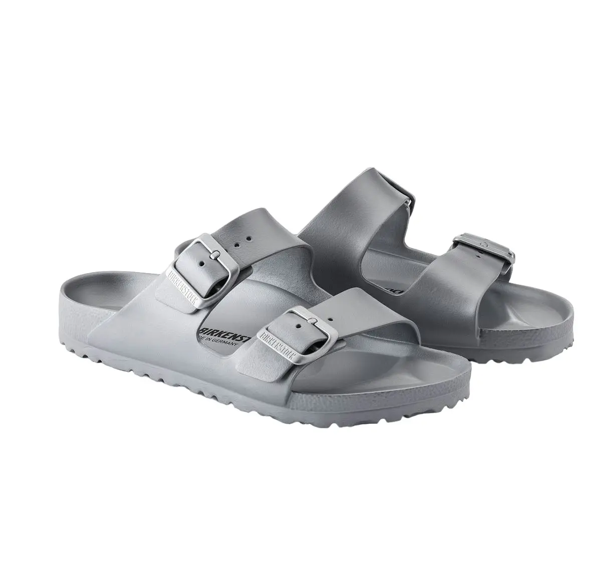 Unisex Birkenstock Arizona Eva Metallic Silver Narrow Slip On Sandals