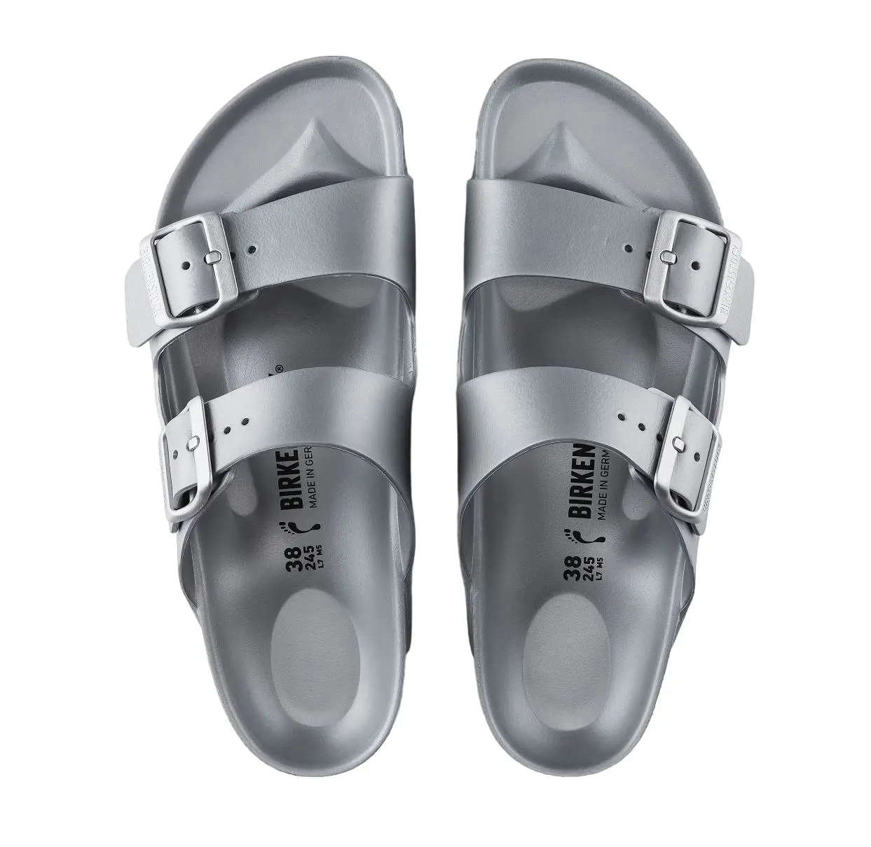 Unisex Birkenstock Arizona Eva Metallic Silver Narrow Slip On Sandals