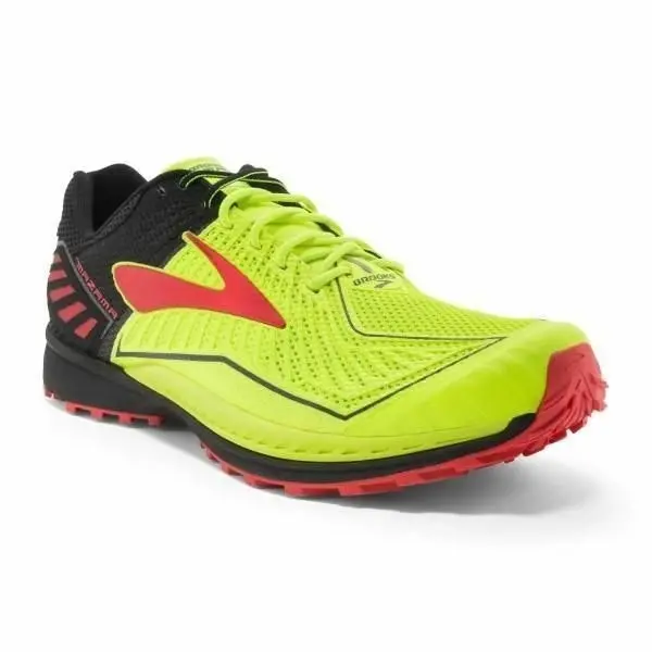 Mens Brooks Mazama Trail Black Fluro Lime Red Running Training Gym Runners Shoes