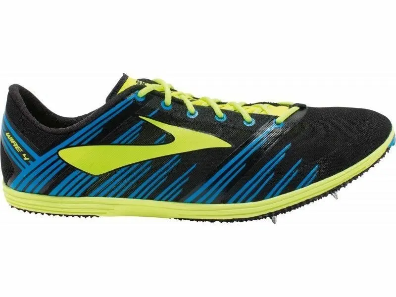 Mens Brooks Wire 4 Black Blue Fluro Yellow Runners Shoes Track Running Spikes