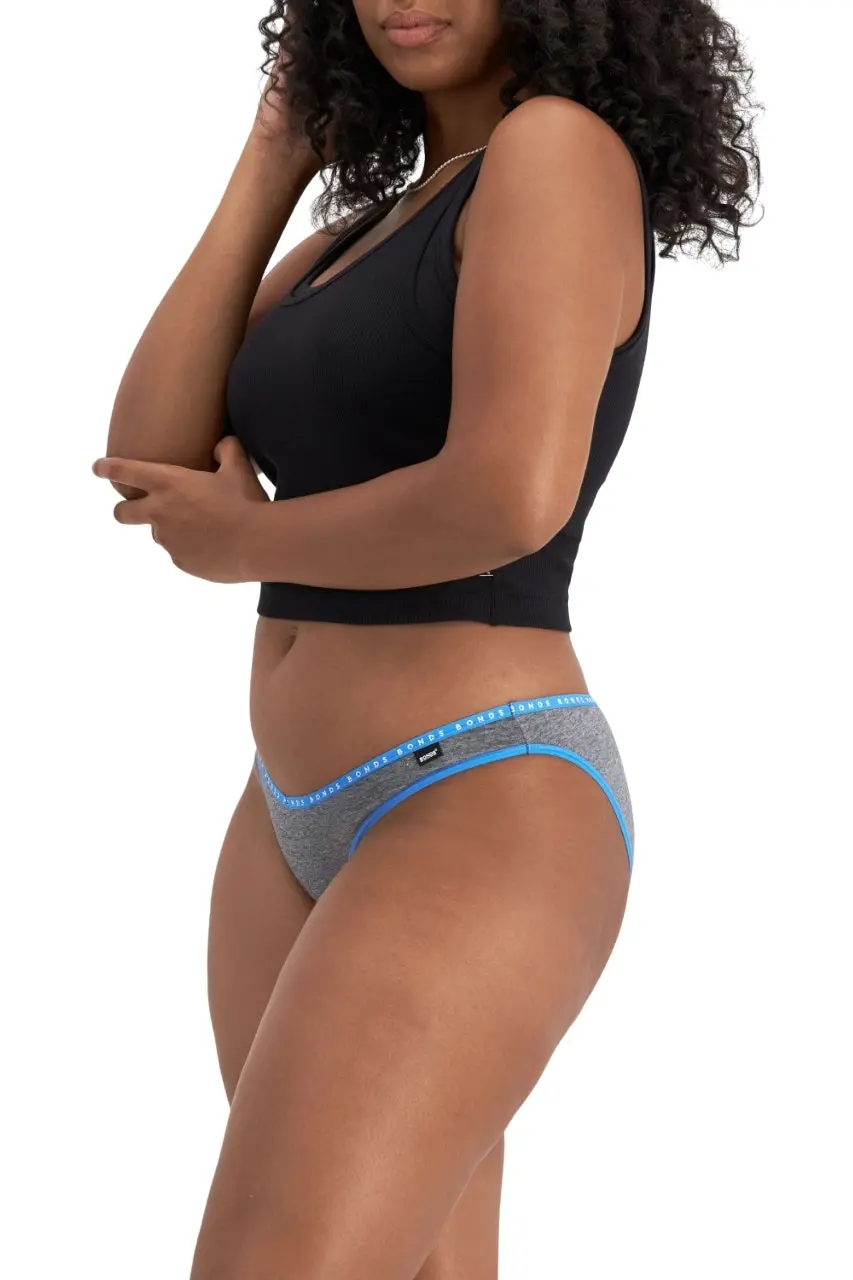 5 x Womens Bonds Hipster V Bikini Ladies Underwear Dark Grey/Blue