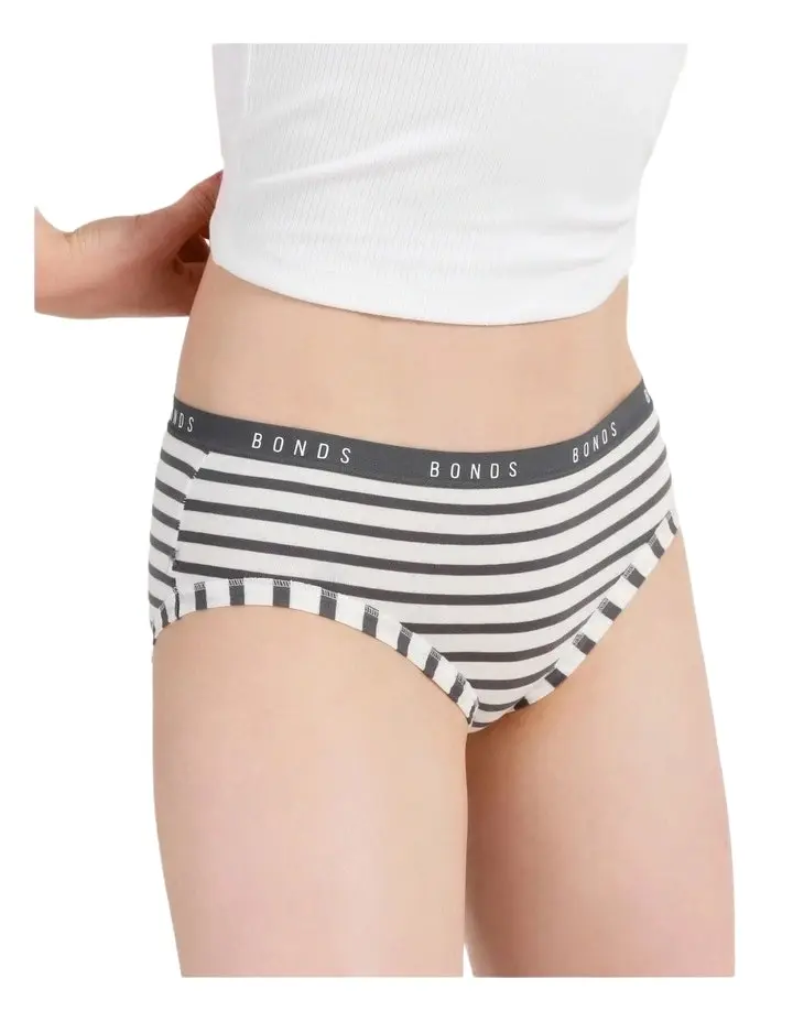 18 Pairs X Bonds Womens Cottontail Midi Underwear White/Charcoal Stripes