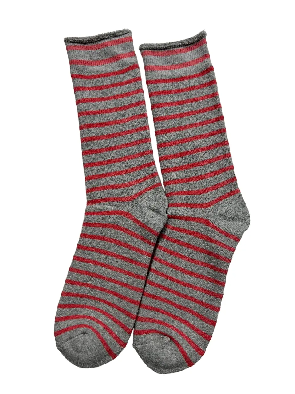 10 x Womens Explorer Lightweight Cotton Crew Ladies Socks Grey/Pink Stripes