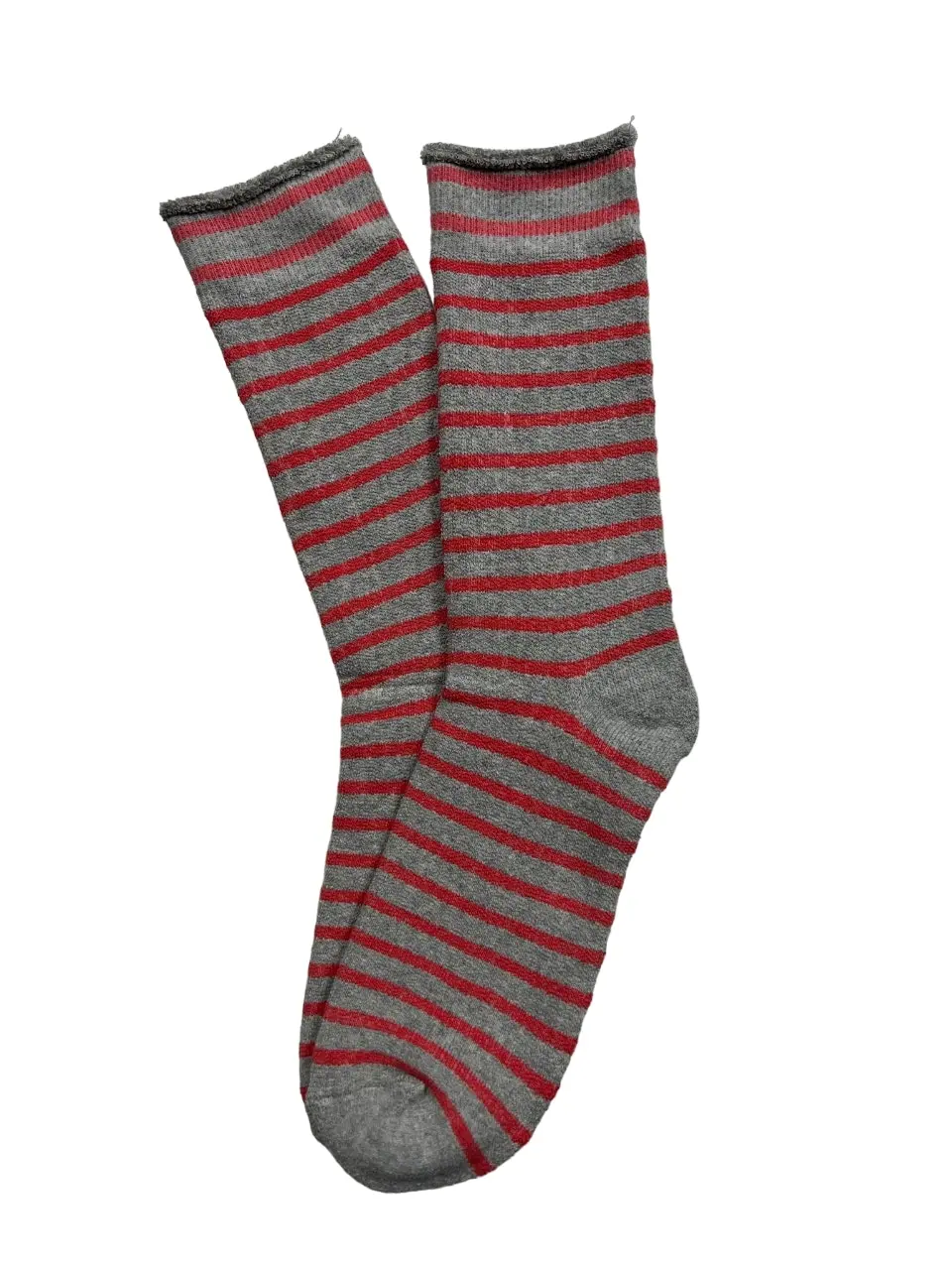 10 x Womens Explorer Lightweight Cotton Crew Ladies Socks Grey/Pink Stripes