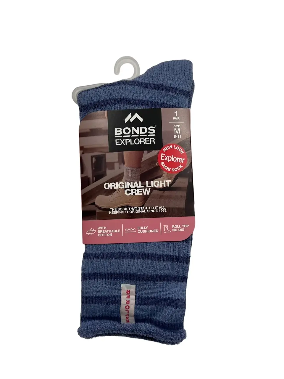 10 x Womens Explorer Lightweight Cotton Crew Ladies Socks Blue Stripes