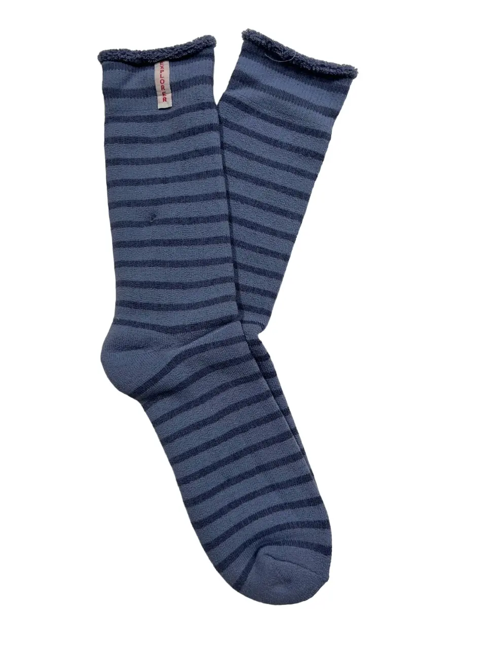 10 x Womens Explorer Lightweight Cotton Crew Ladies Socks Blue Stripes