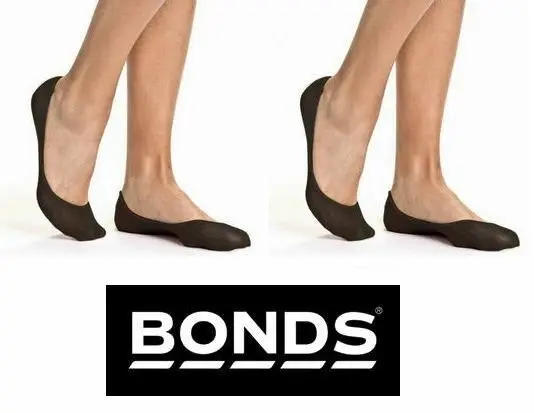 Womens Bonds 2 Pairs No Show Cotton Black Tan Footlets Ladies Socks Sockettes