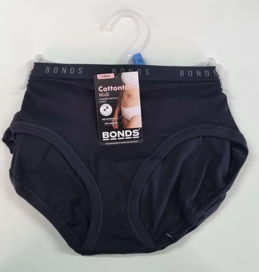 9 x Womens Bonds Cottontails Midi Underwear Undies Black