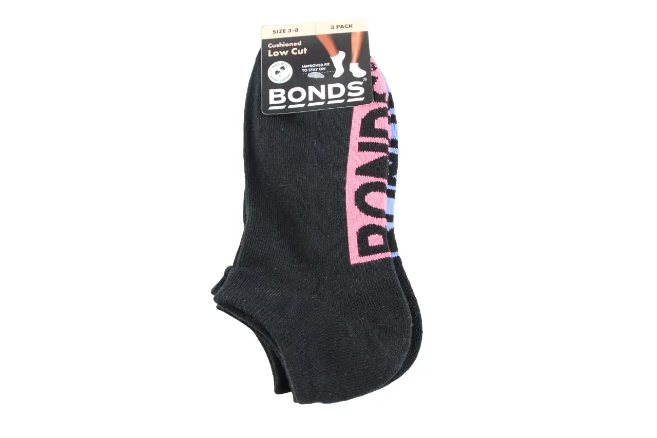 3 Pairs X Bonds Womens Cushioned Logo Low Cut Socks Black 10K