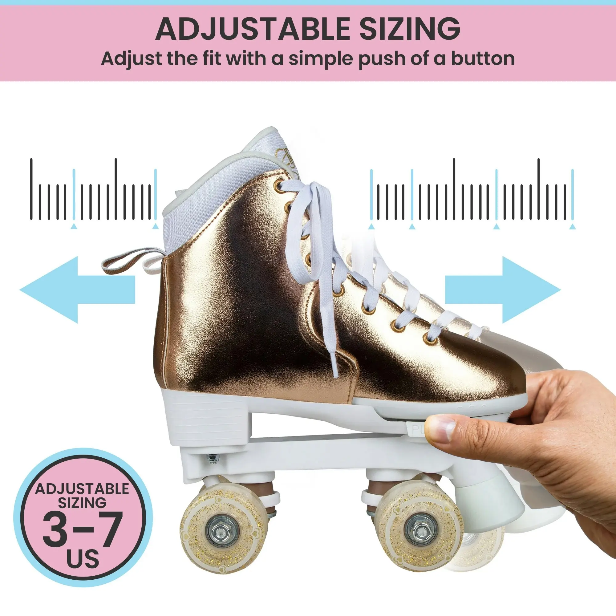 Circle Society Adjustable Quad Kids Roller Skates - Metallic Rose Gold