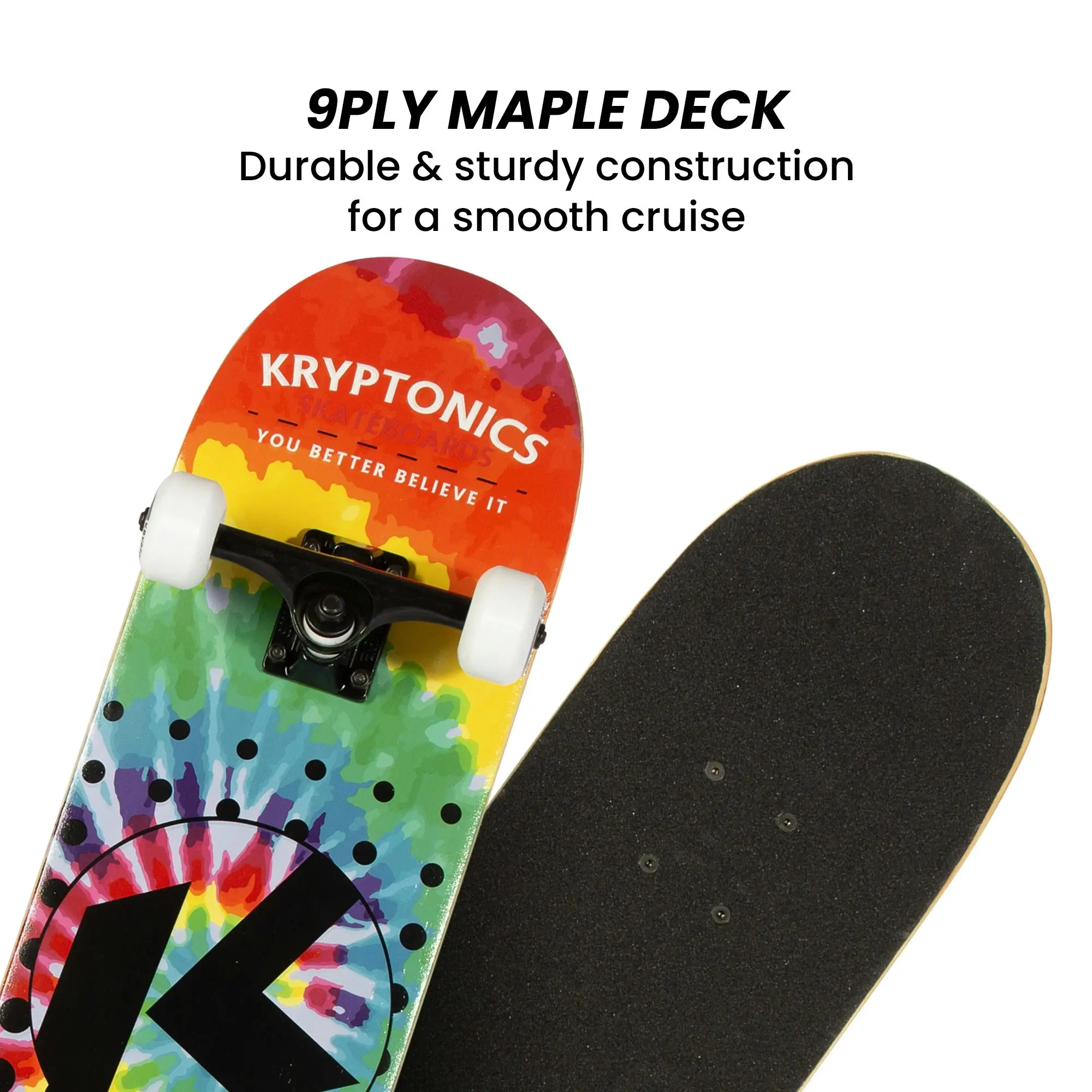 Kryptonics 31-inch Star Series Complete Skateboard Rainbow Dot