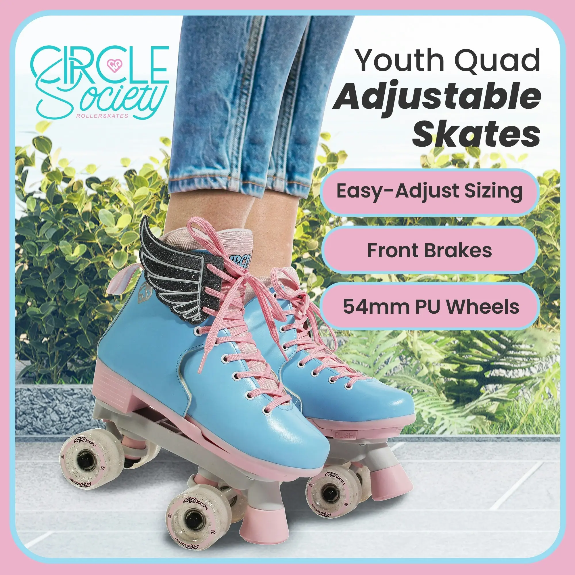 Circle Society Adjustable Kids Quad Roller Skates - Cotton Candy