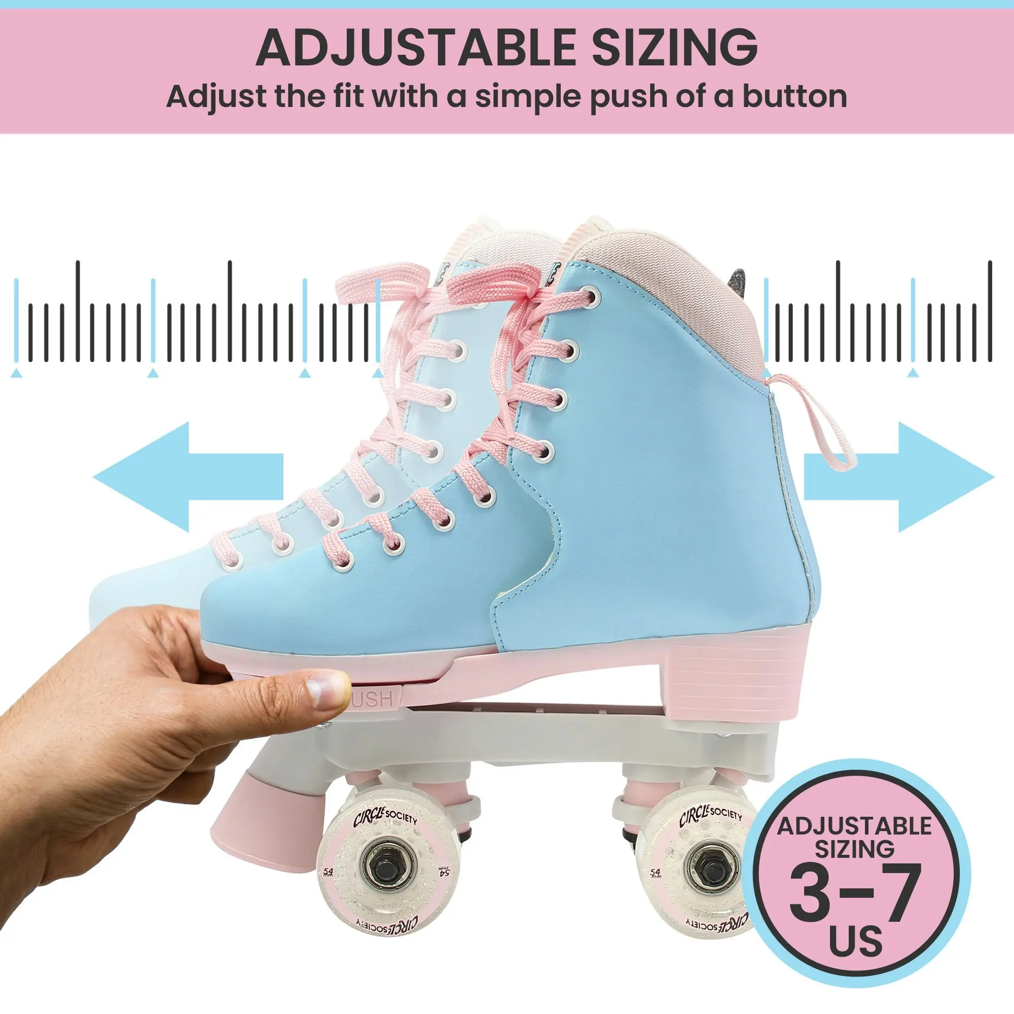 Circle Society Adjustable Kids Quad Roller Skates - Cotton Candy