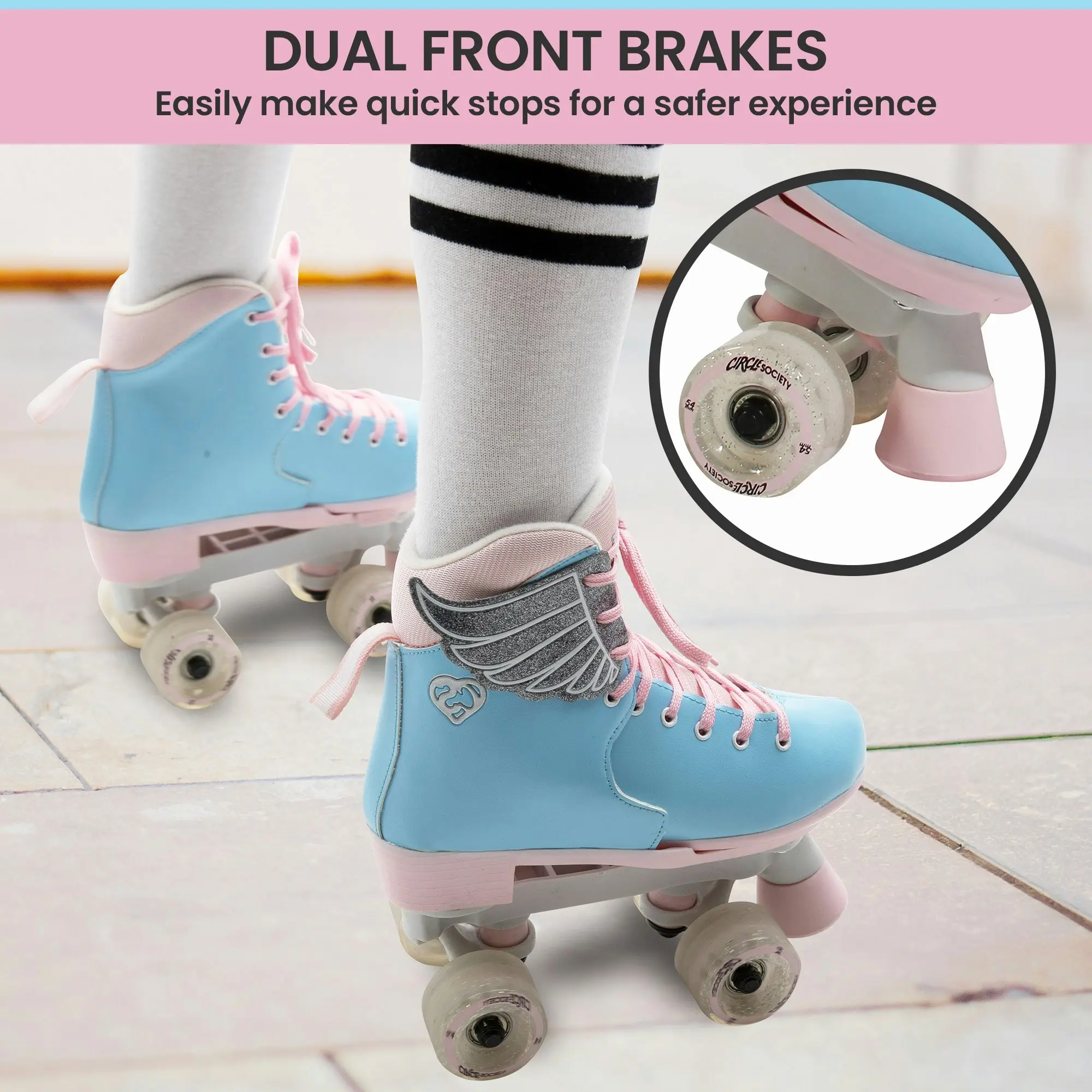 Circle Society Adjustable Kids Quad Roller Skates - Cotton Candy