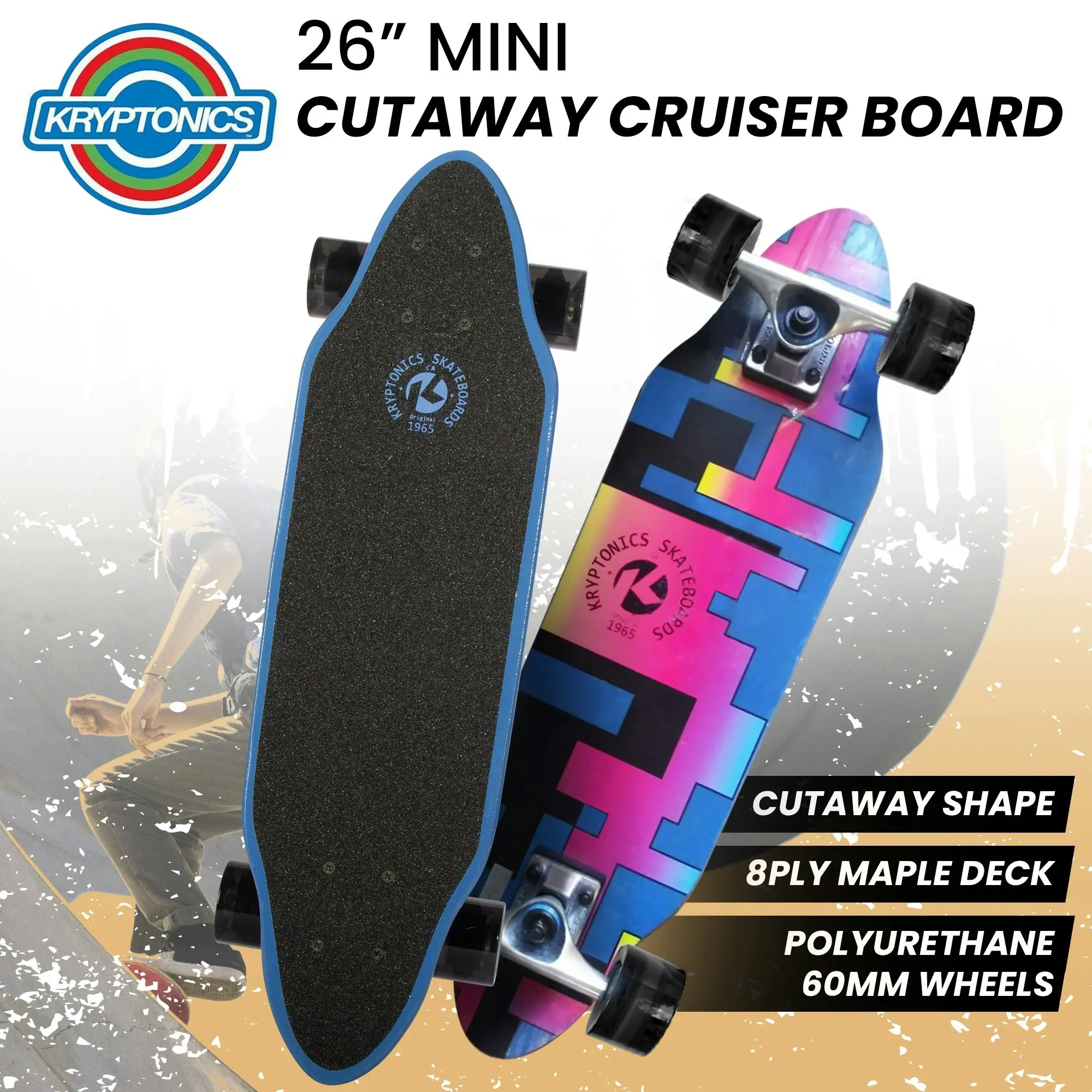 Kryptonics 26-inch Mini Cutaway Cruiser Skateboard Board - 89 IS Fine