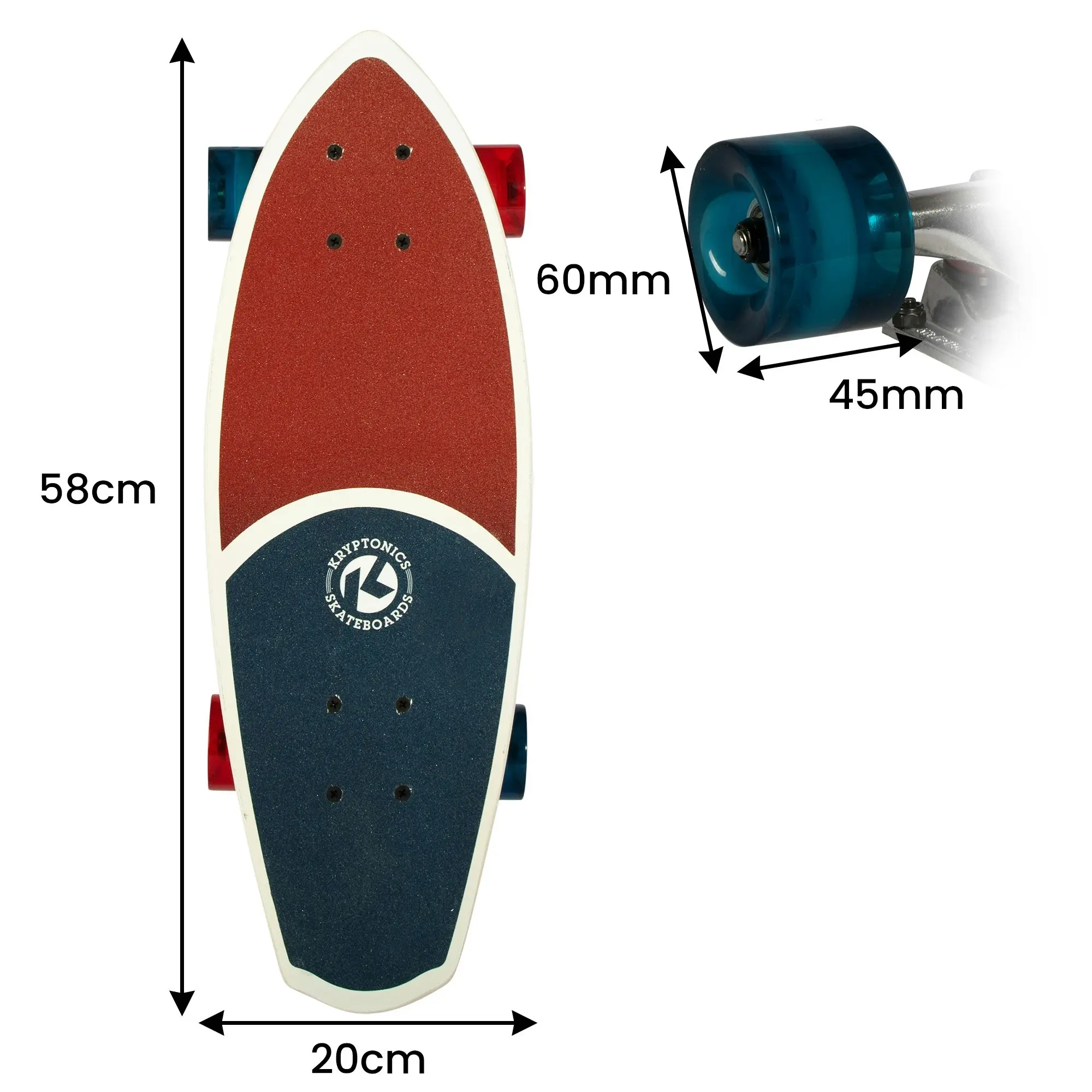 Kryptonics 23-inch Skateboard Mini Fat Cruiser Board - Liberty Blue