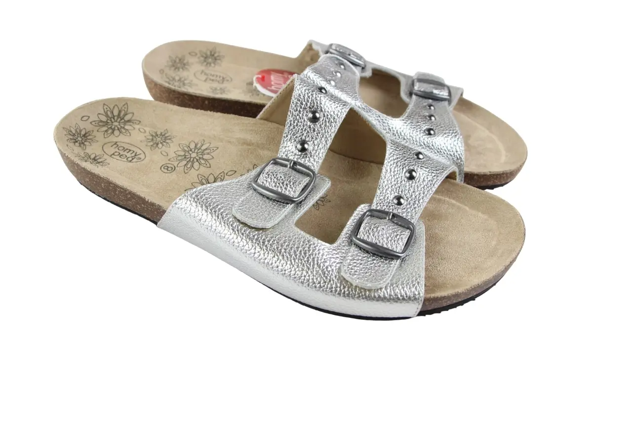 Womens Homyped Raven Platinum Sandals Slip On Wide Shoes Flats