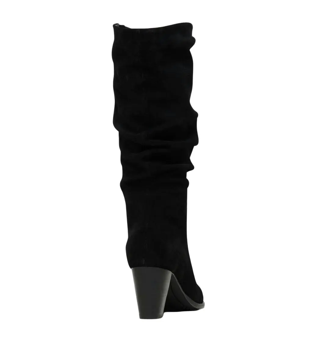 Womens Hush Puppies Hunch Black Suede Heel Long Boots