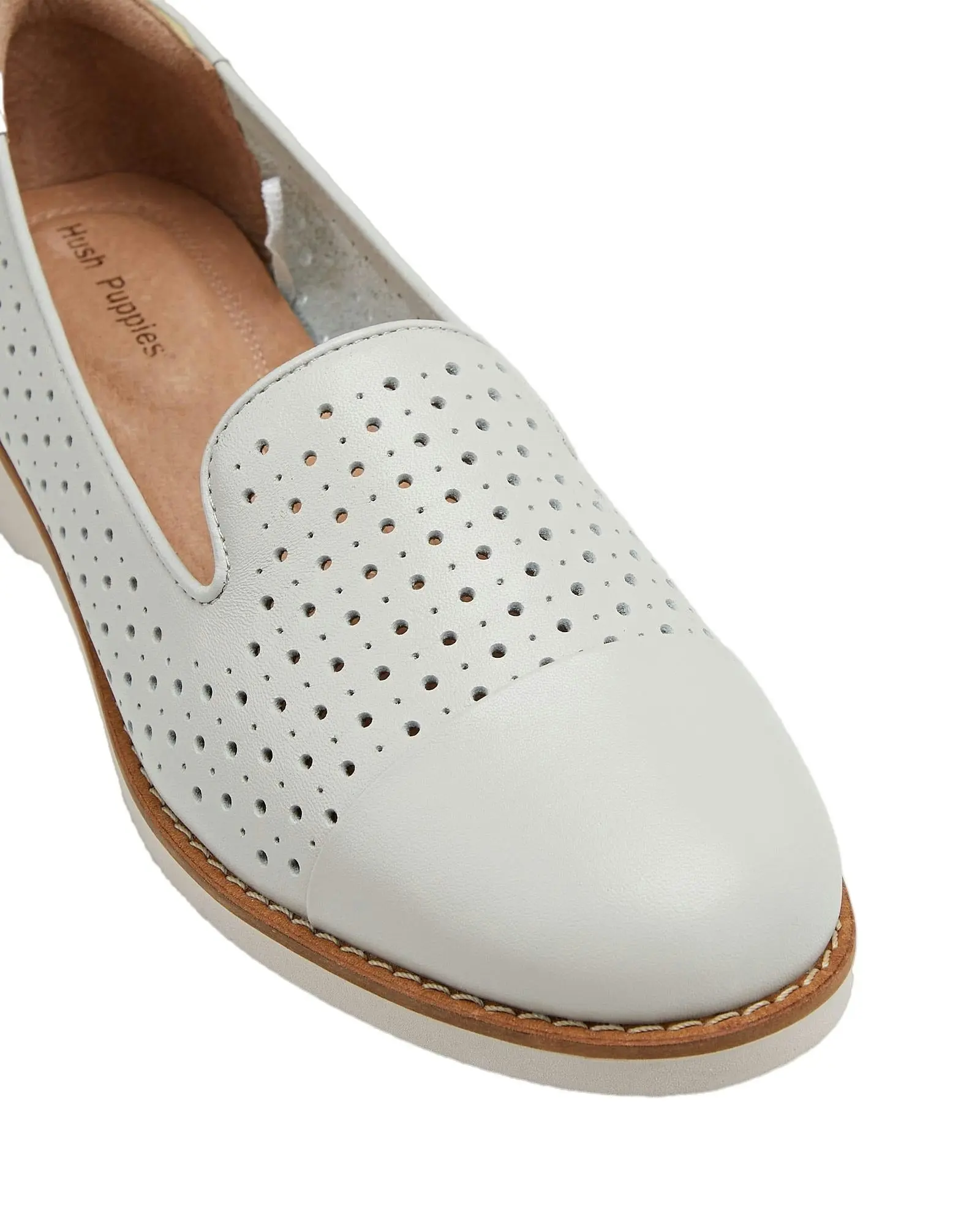 Womens Hush Puppies Demi Ecru Flats Casual Leather Shoes