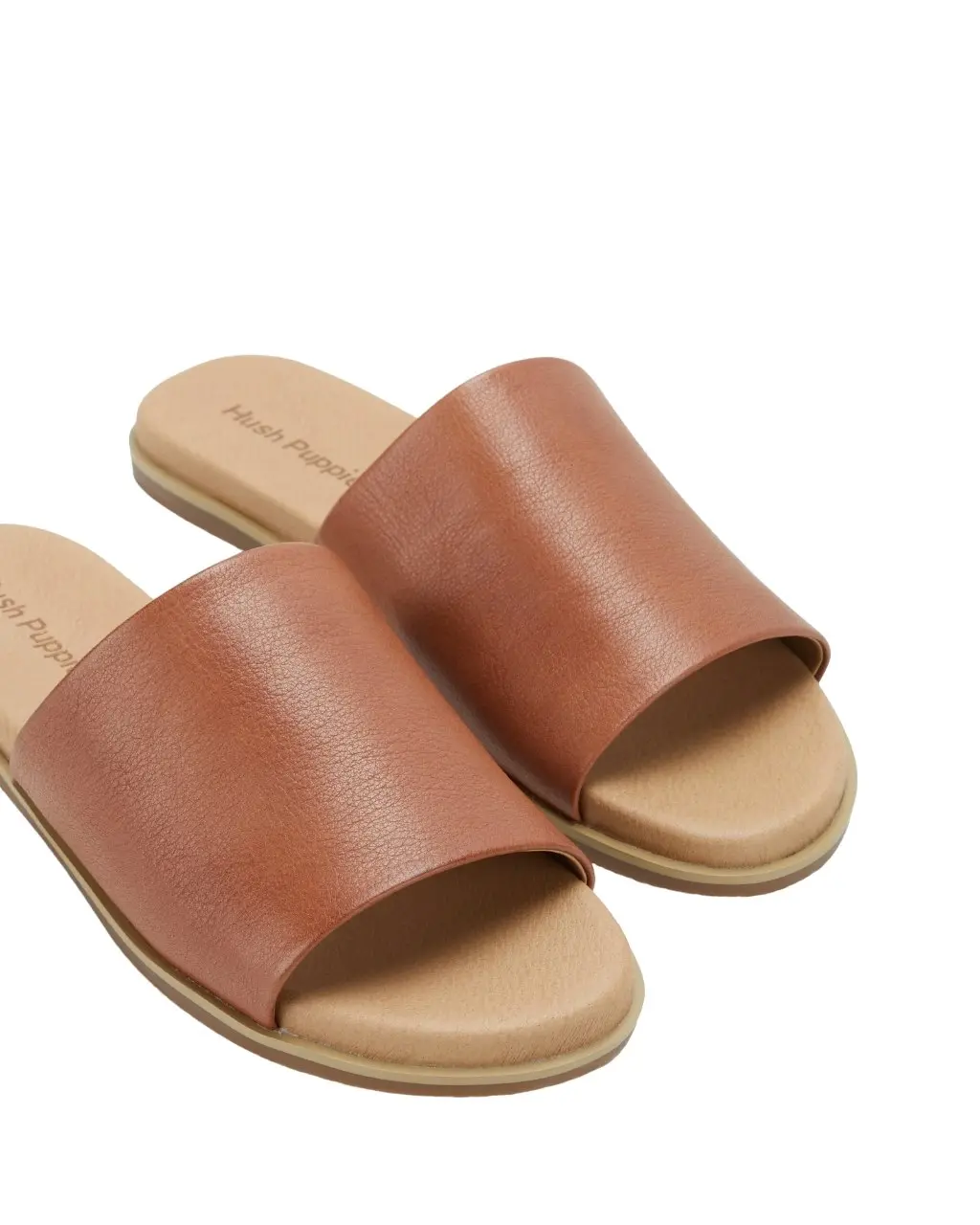 Hush Puppies Womens Paradise Slip On Leather Slides Dark Tan Sandals