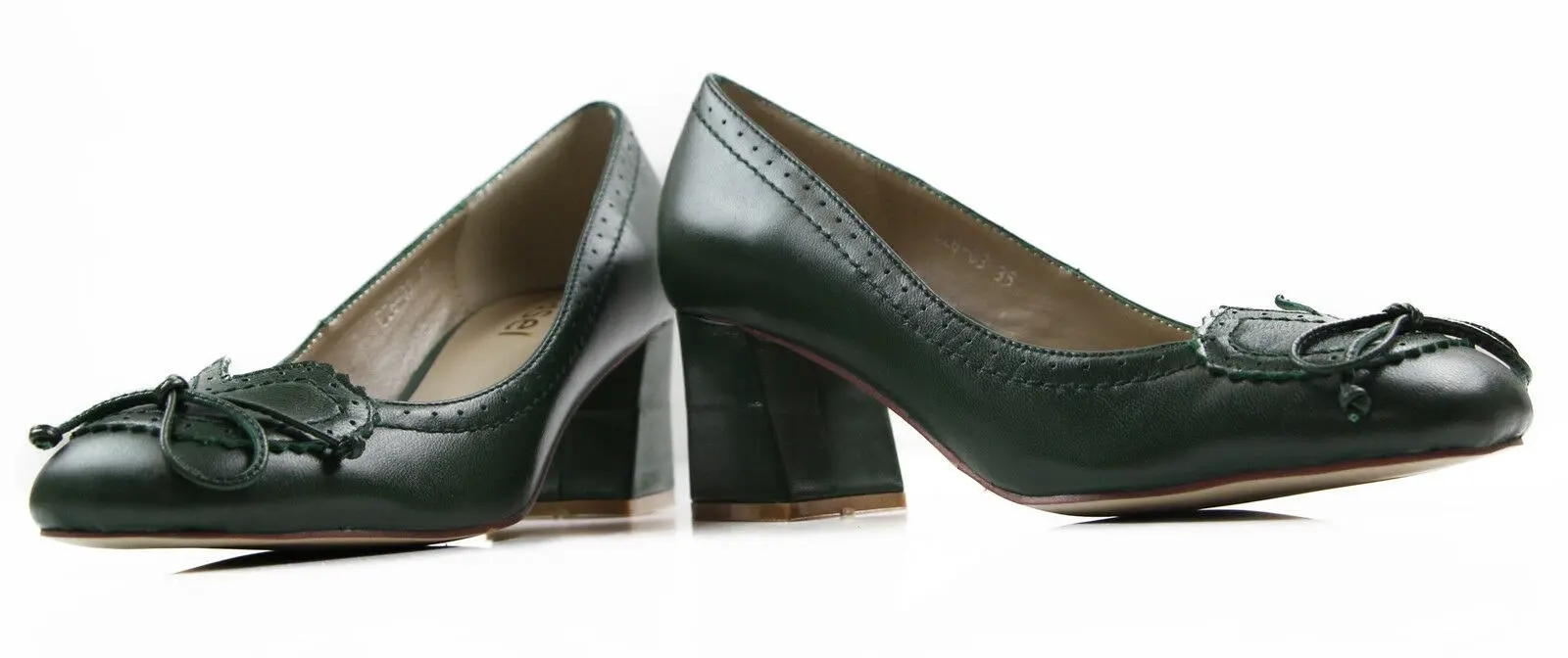 Zasel Frances Ladies Womens Dark Green Comfortable Leather Low Shoes Heels