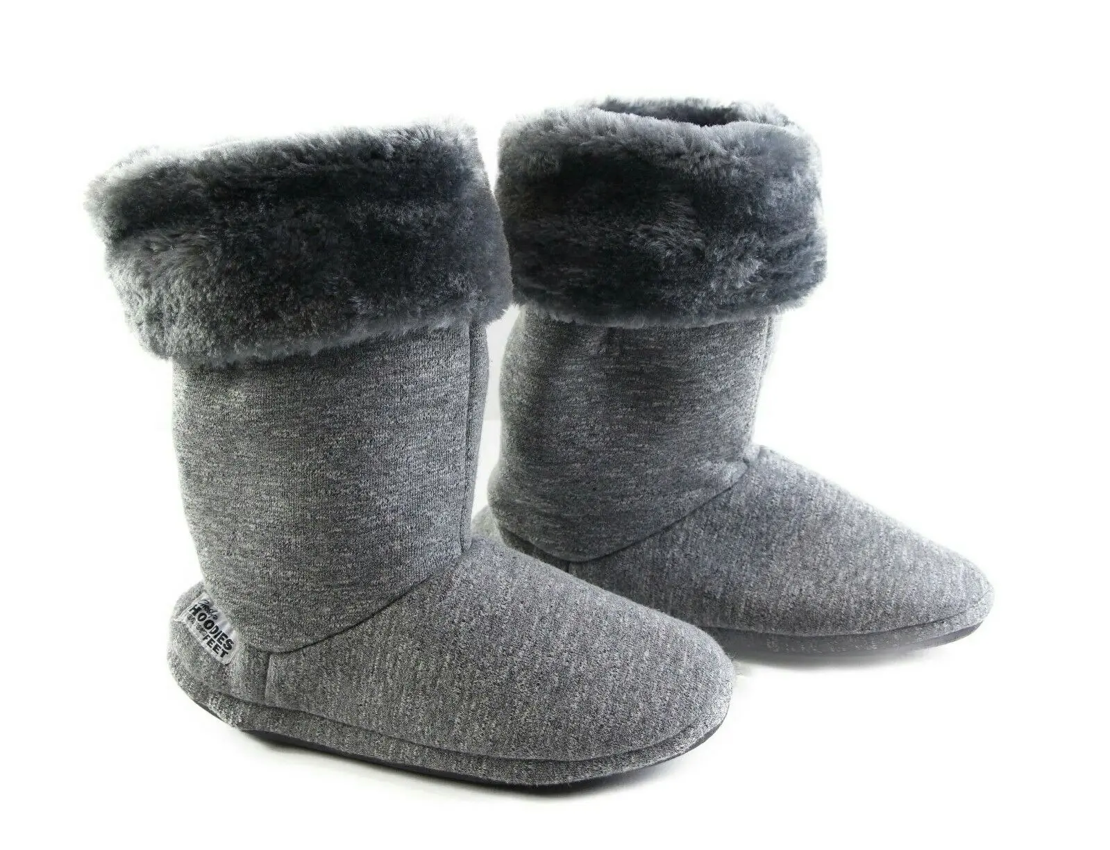 Womens Grosby Hoodies Boots Plush Fluffy Navy Grey Slippers