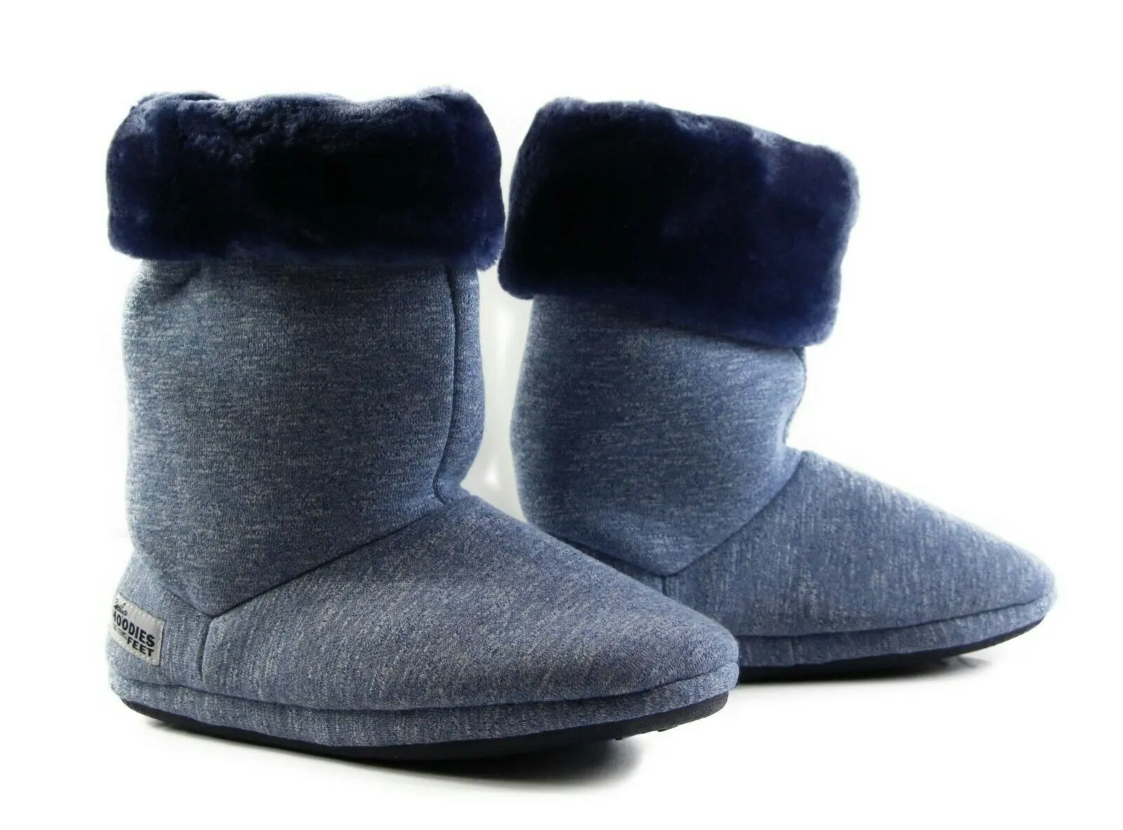 Womens Grosby Hoodies Boots Plush Fluffy Navy Grey Slippers