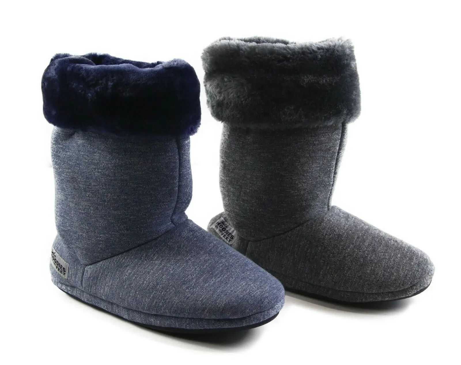 Womens Grosby Hoodies Boots Plush Fluffy Navy Grey Slippers