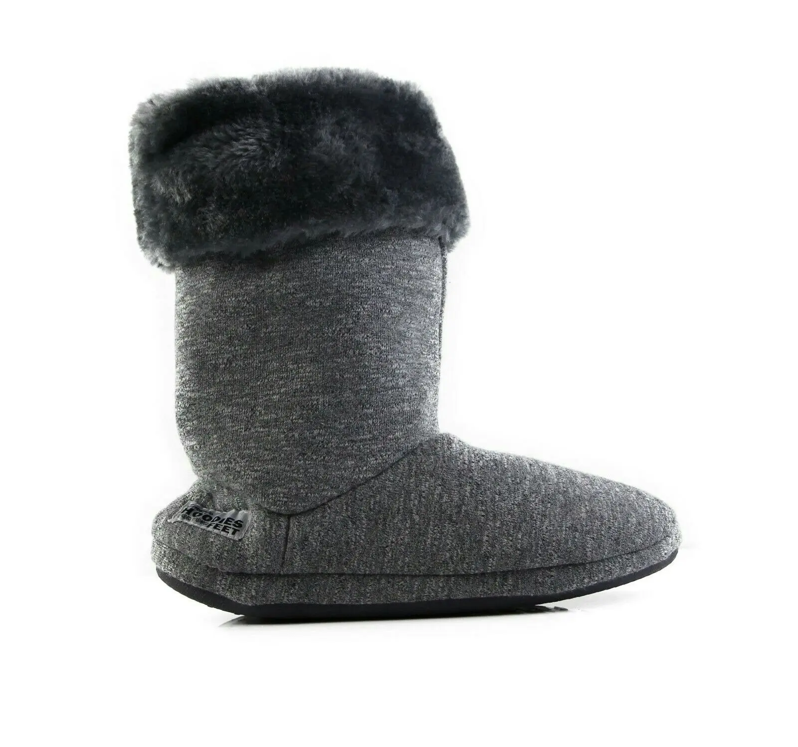 Womens Grosby Hoodies Boots Plush Fluffy Navy Grey Slippers