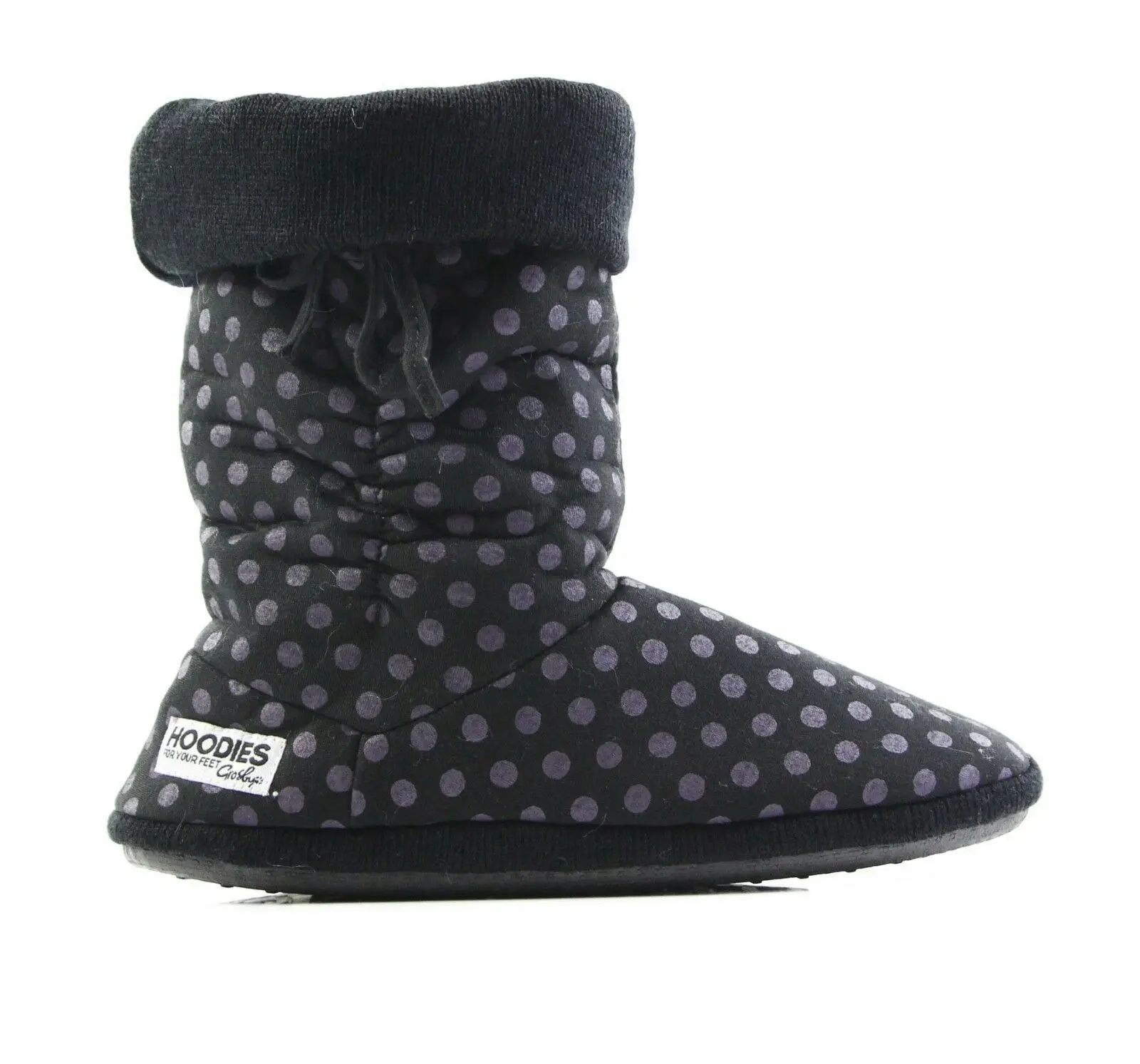 Womens Grosby Hoodies Boots Spotted Slouch Black Purple Slippers