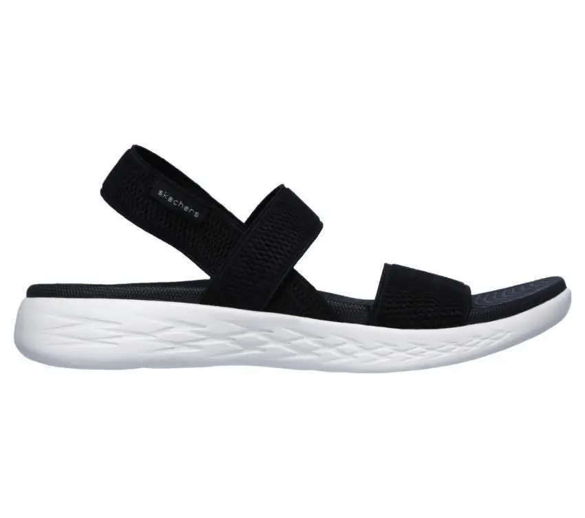 Womens Skechers On-The-Go 600 - Flawless Black/White Slip Ons Slides Sandals