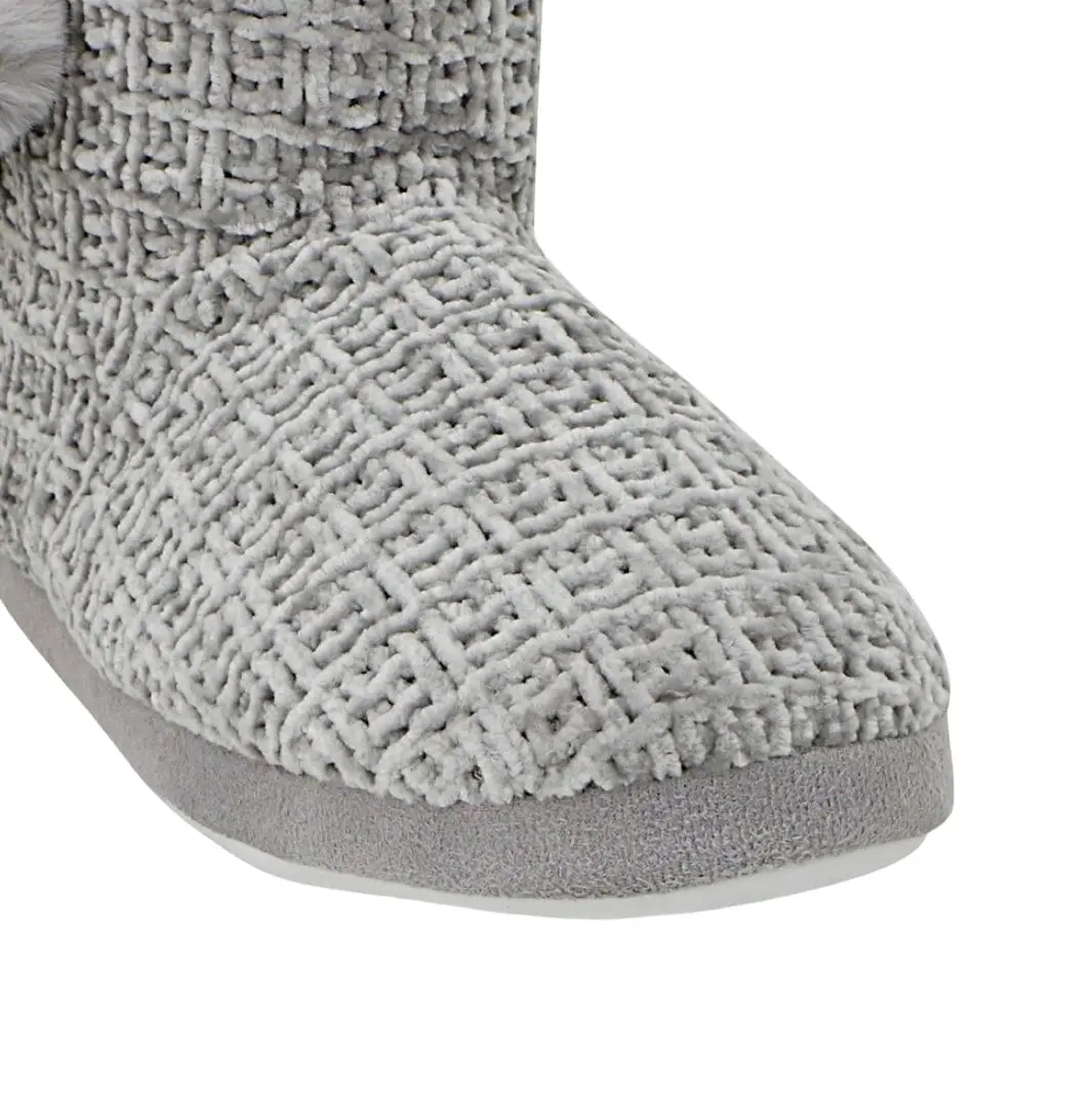 Womens Grosby Davina Knit Boot Slippers Grey Slip On Casual Shoes