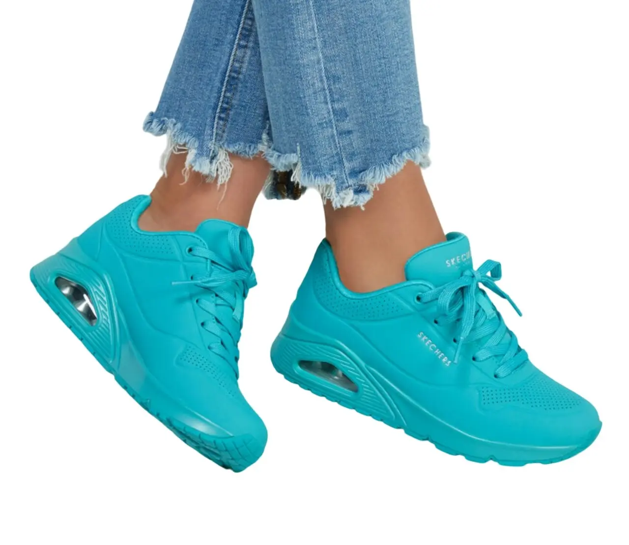 Womens Skechers Uno - Stand On Air Turquoise Lace Up Sneaker Shoes