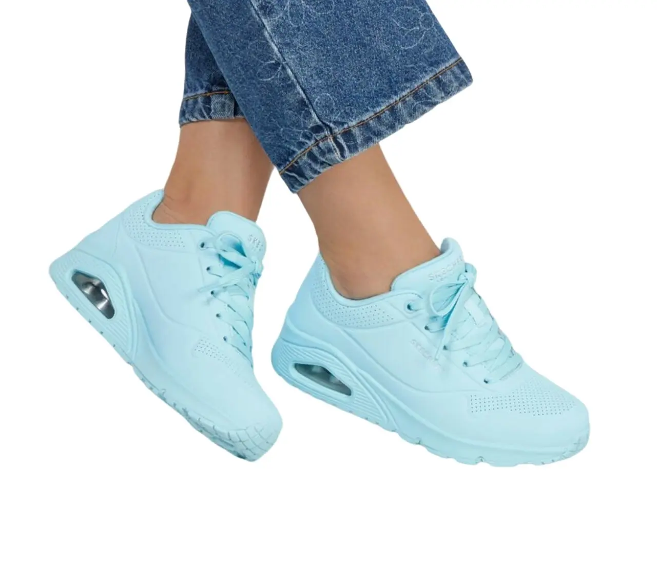 Womens Skechers Uno - Stand On Air Light Blue Lace Up Sneaker Shoes