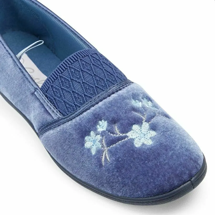 Womens Grosby Sasha Slippers Ladies Mid Blue Heather Shoes Slip On Flats