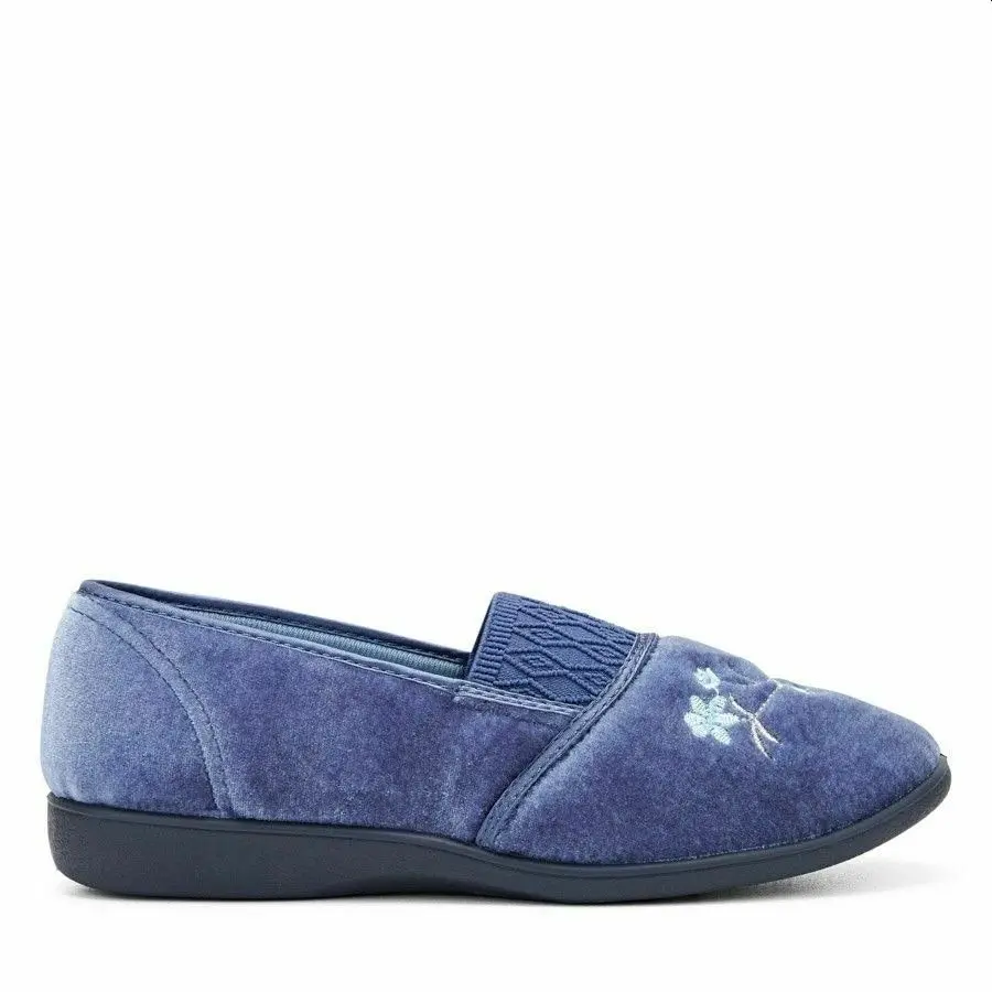 Womens Grosby Sasha Slippers Ladies Mid Blue Heather Shoes Slip On Flats