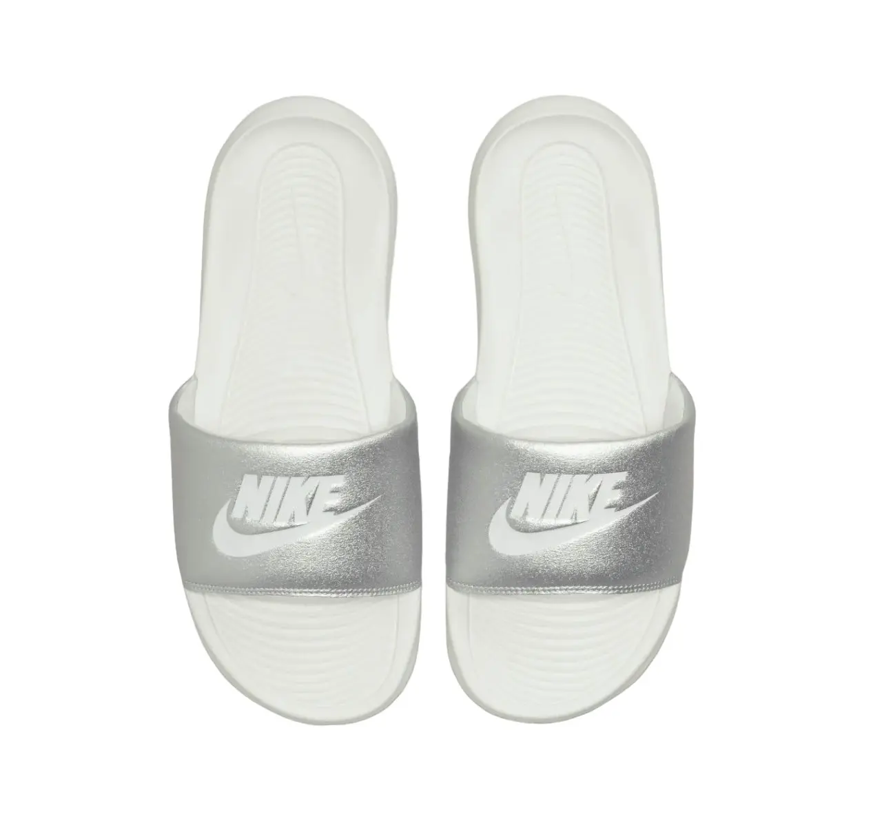 Womens Nike Victori One Silver/ White Slides