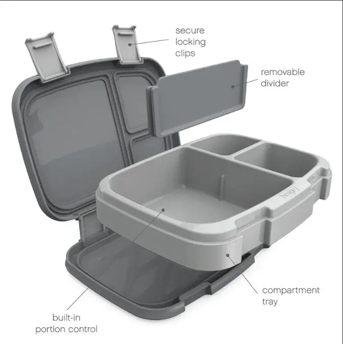 3 x Bentgo Fresh Version 2 Lunch Box Container Storage Grey