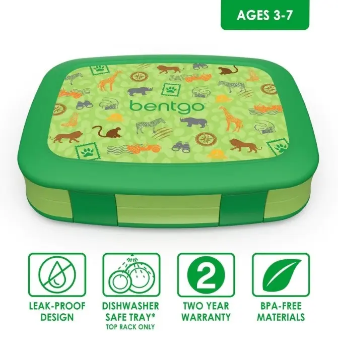 3 x Bentgo Kids Prints Lunch Box Container Storage Safari