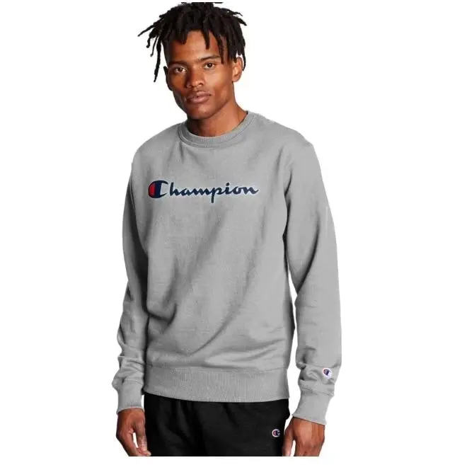 Mens Champion Powerbend Oxford Gray Graphic Crew Neck Jumper